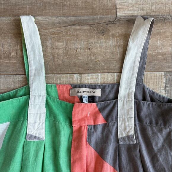 See by Chloé Linen Blend Dungaree Dress Size 2 - Picture 2 of 6